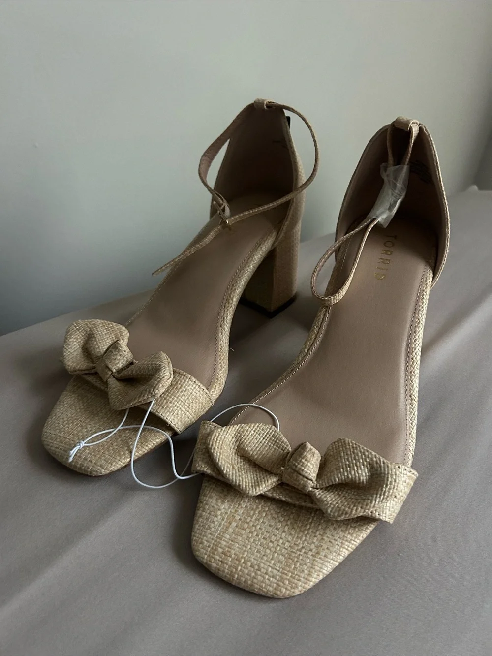 torrid Natural Beige Bow Ankle-Strap Block Heels